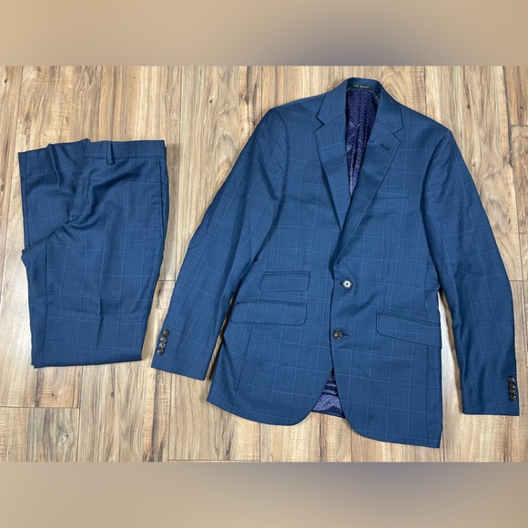 Ted Baker London No Ordinary Joe Suit Set Blazer Pants Blue Plaid Men 38R 32R
